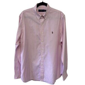 Ralph Lauren pink&white stripe button down shirt men’s sz 16.5/42 100% cotton pr